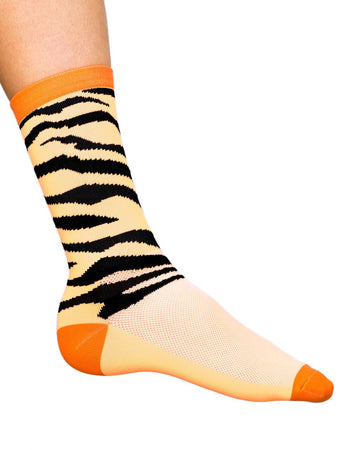Cosmic Cycling Socks,Easy Tiger with Neon Orange Stripes