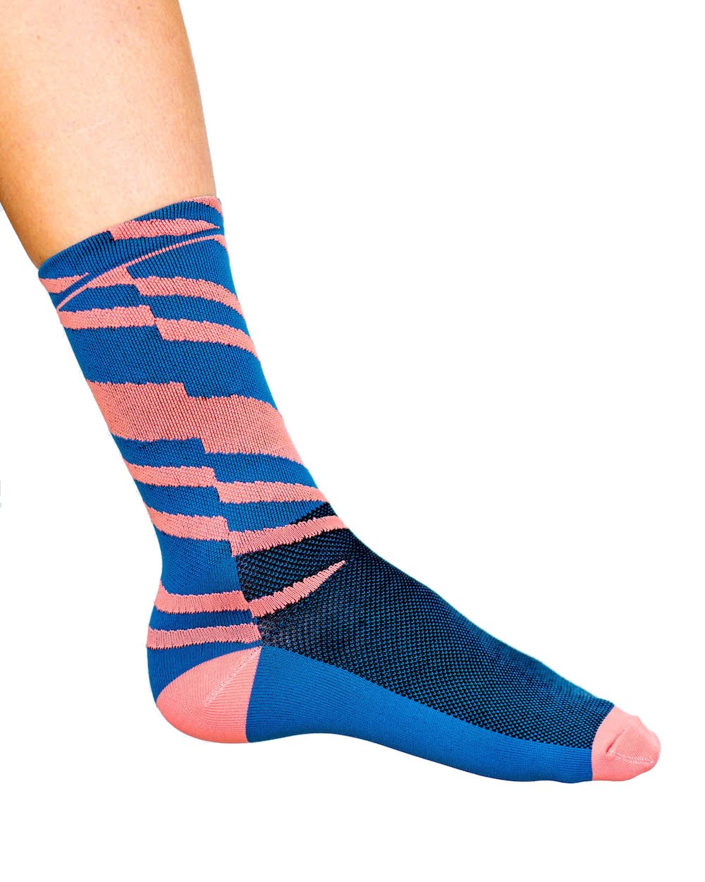 Faded look, Pink and blue stripe cycling socks.